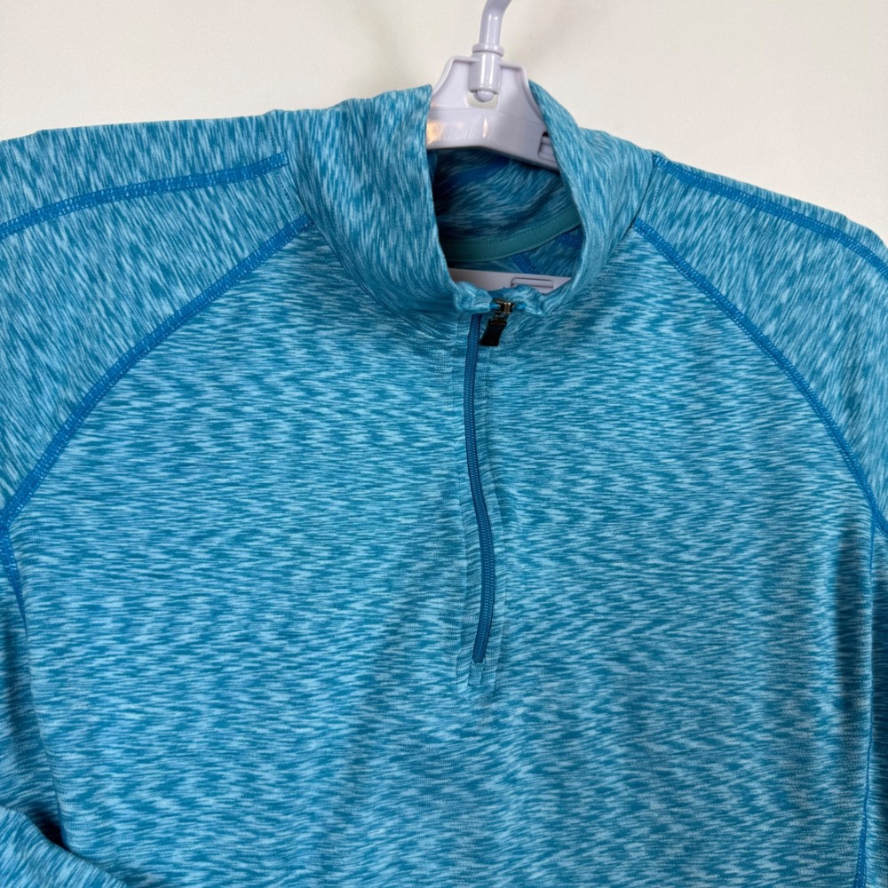 REI Womens Blue Space Dye 1/4 Zip Pullover Long Sleeve Thumbhole Top Size XL